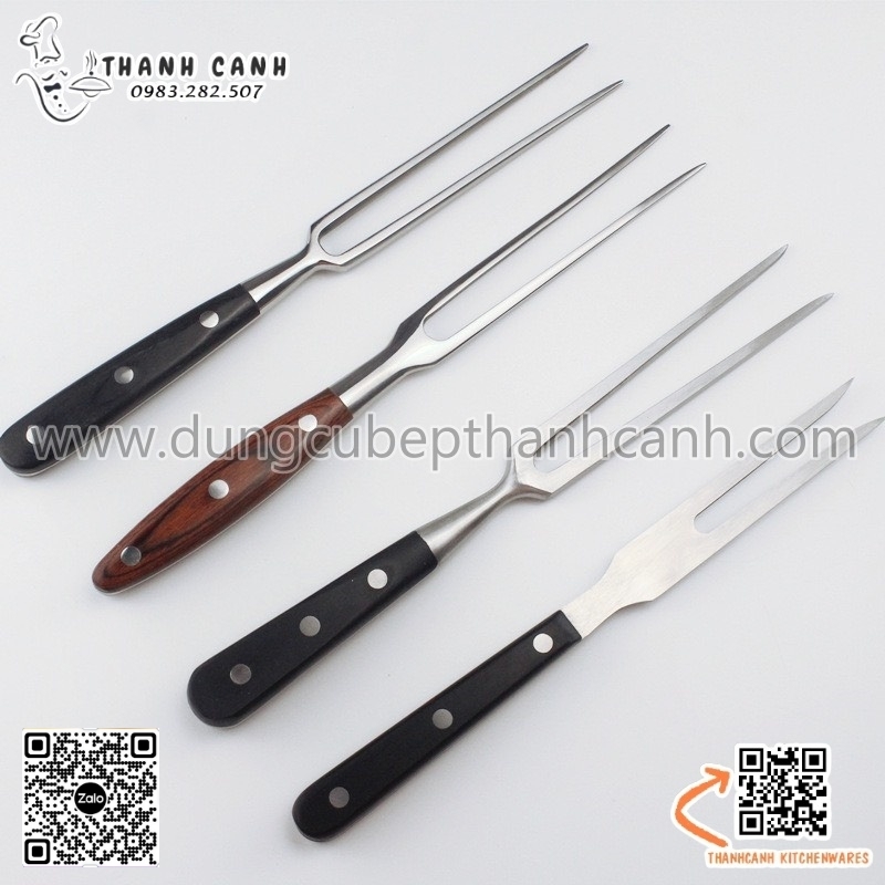 Dĩa xiên thịt inox, nĩa inox xiên thịt hai răng cán gỗ, Dụng Cụ Xiên ...