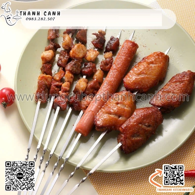Xiên thịt inox, xiên inox dẹt, dụng cụ xiên thịt