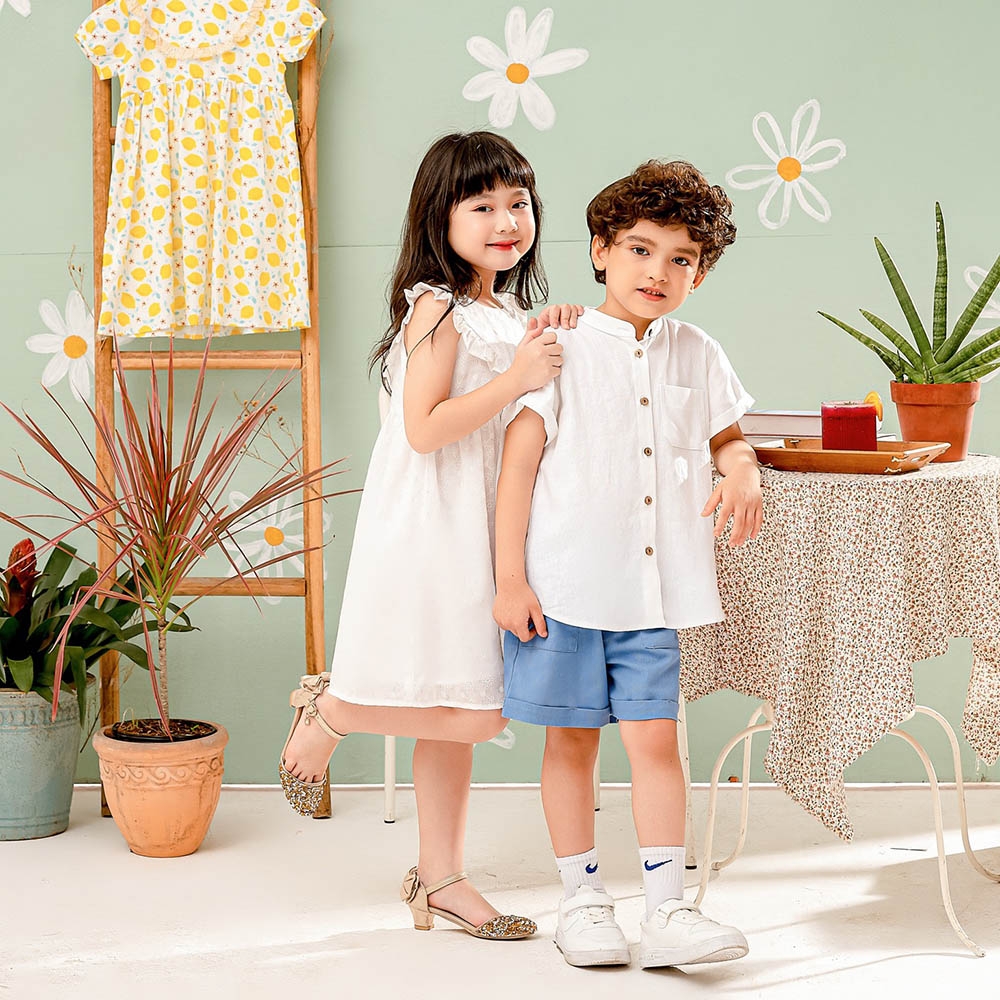 Váy đầm bé gái thêu chìm màu trắng vải xô đũi mềm mịn mát MamLa