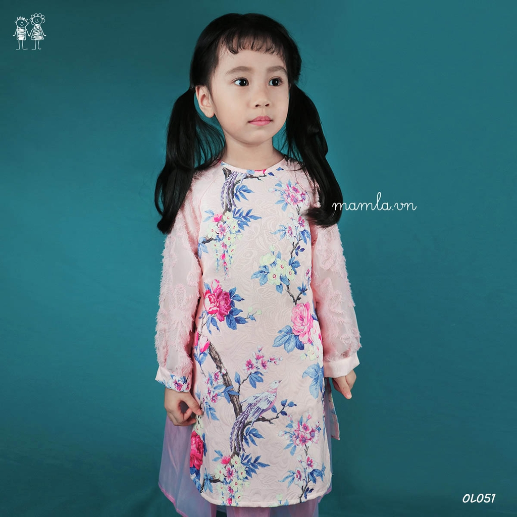 Áo dài cách tân cho bé gái hình chim và hoa điệu đà MamLa