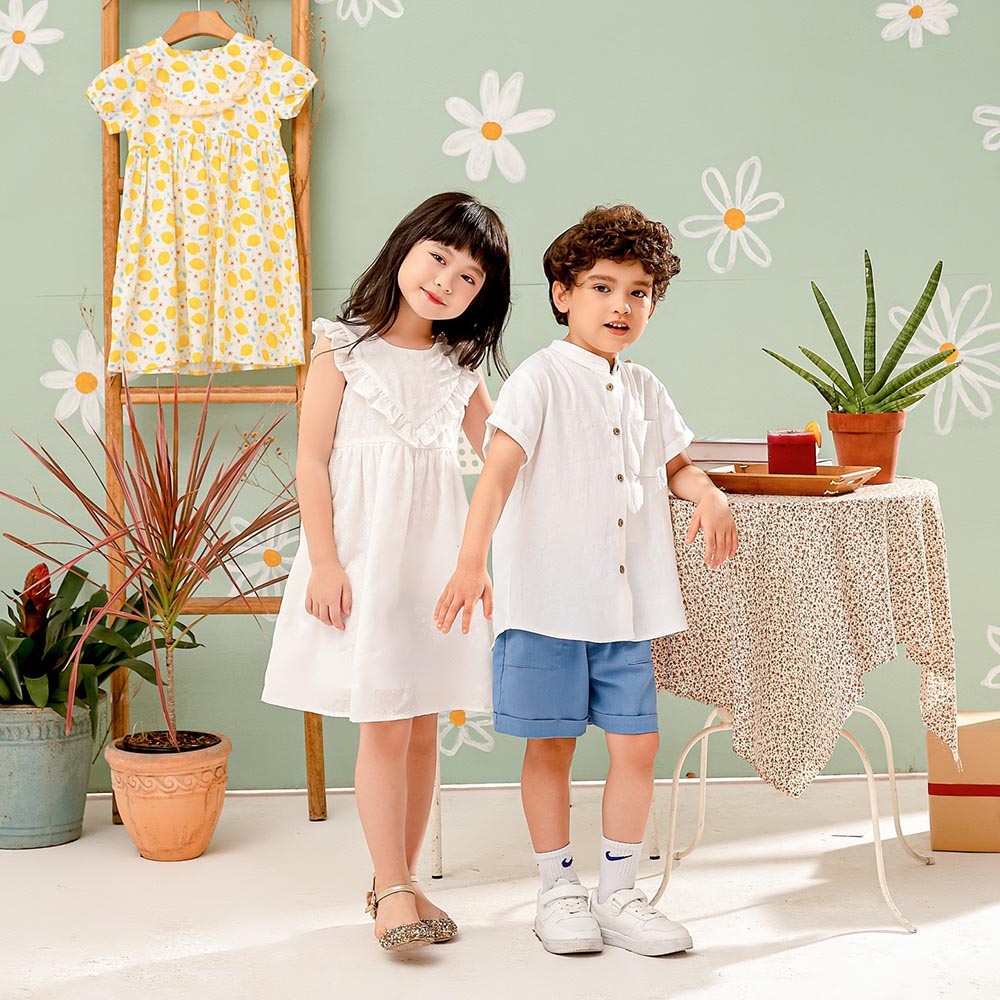 Váy đầm bé gái thêu chìm màu trắng vải xô đũi mềm mịn mát MamLa