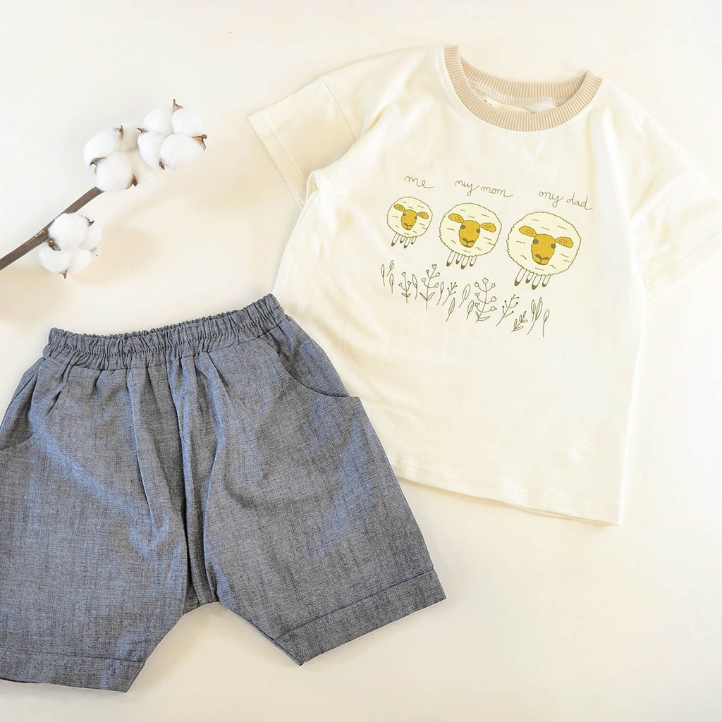 Quần short bé trai linen màu xám đáy thụng thoải mái MamLa