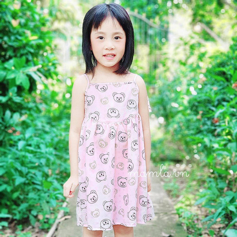 Váy đầm Bé gái 2 dây xô đũi nhẹ mát nhiều màu xinh xắn hình ảnh ngộ nghĩnh MamLa