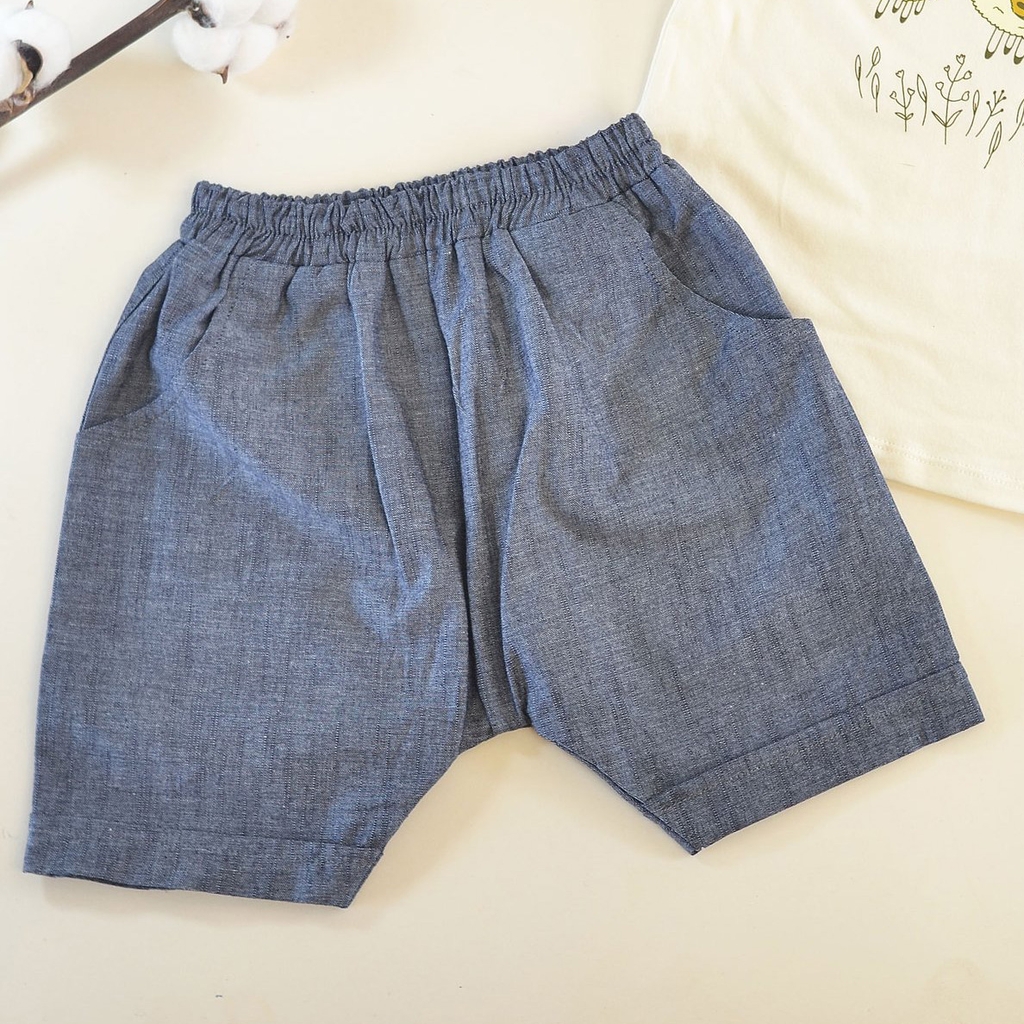 Quần short bé trai linen màu xám đáy thụng thoải mái MamLa