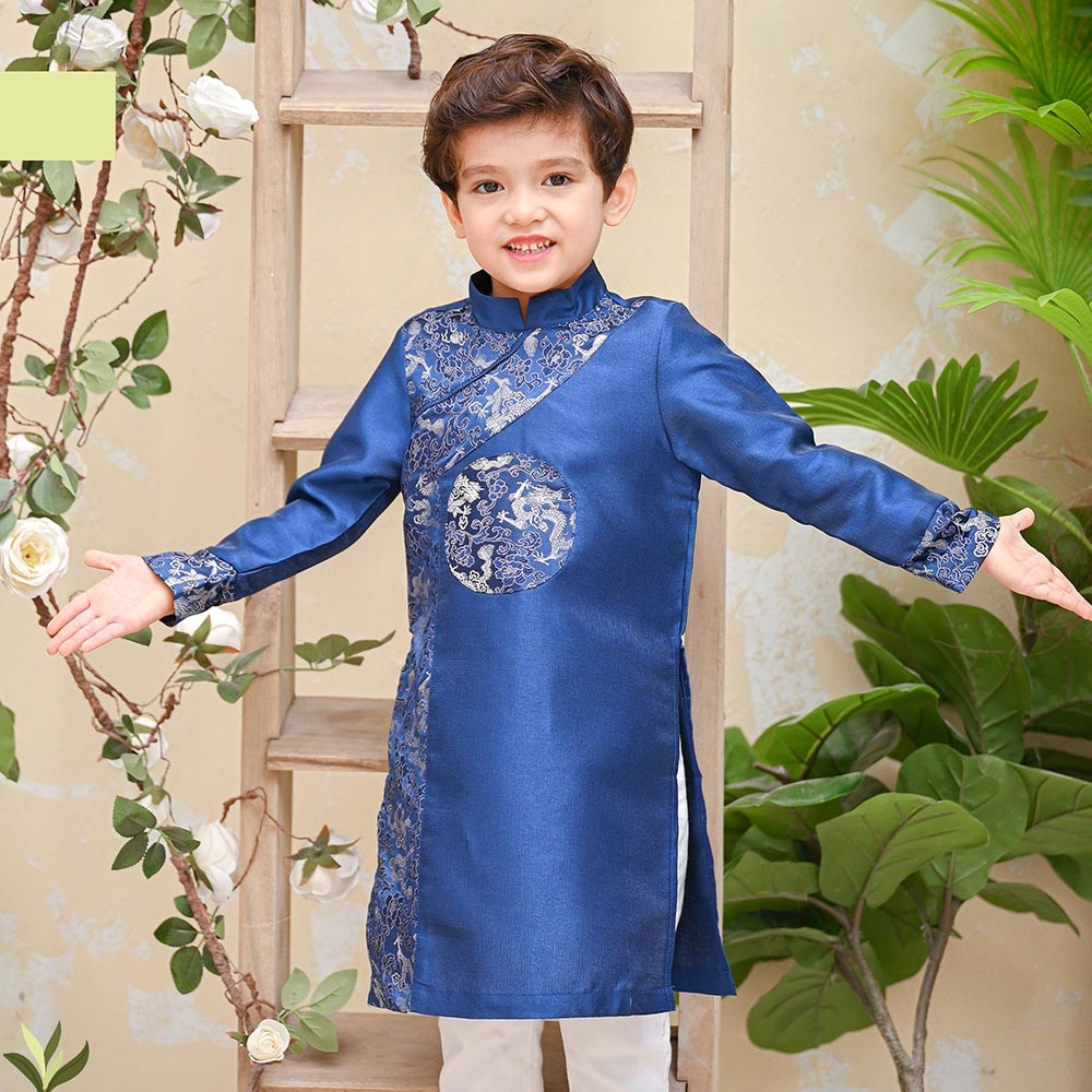 Áo dài bé trai gấm Rồng mặt nguyệt truyền thống MamLa