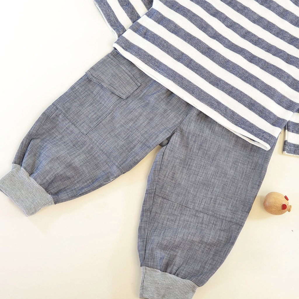 Quần bé trai linen Bomber túi hiphop bo chun màu xám MamLa