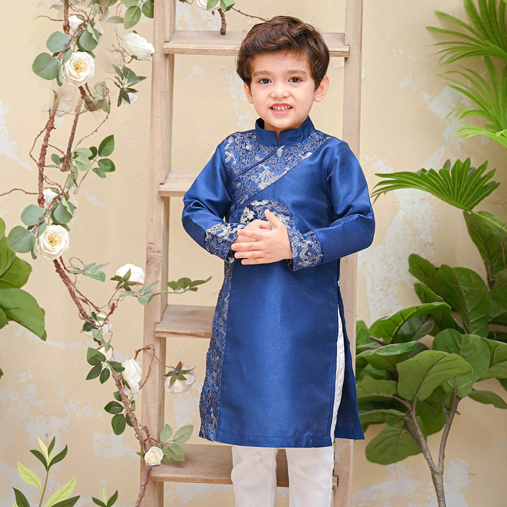 Áo dài bé trai gấm Rồng mặt nguyệt truyền thống MamLa