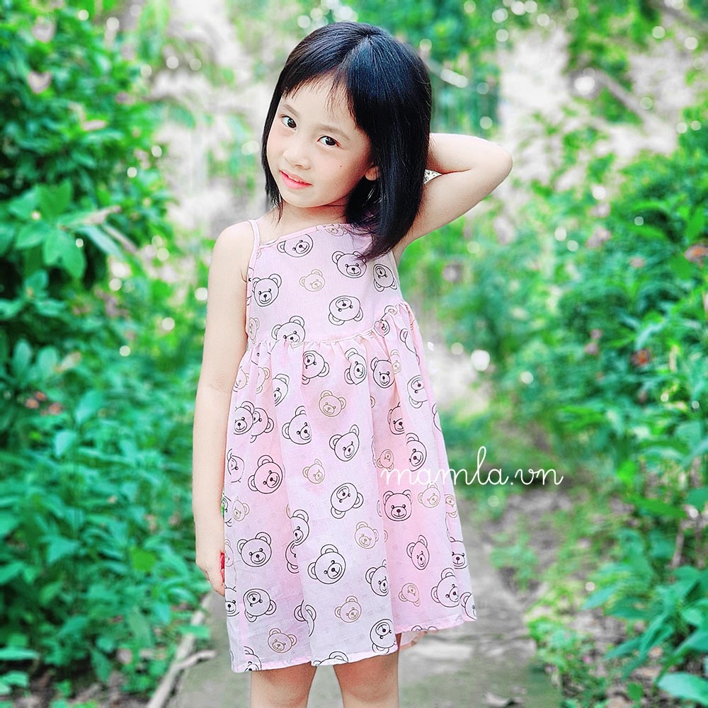 Váy đầm Bé gái 2 dây xô đũi nhẹ mát nhiều màu xinh xắn hình ảnh ngộ nghĩnh MamLa