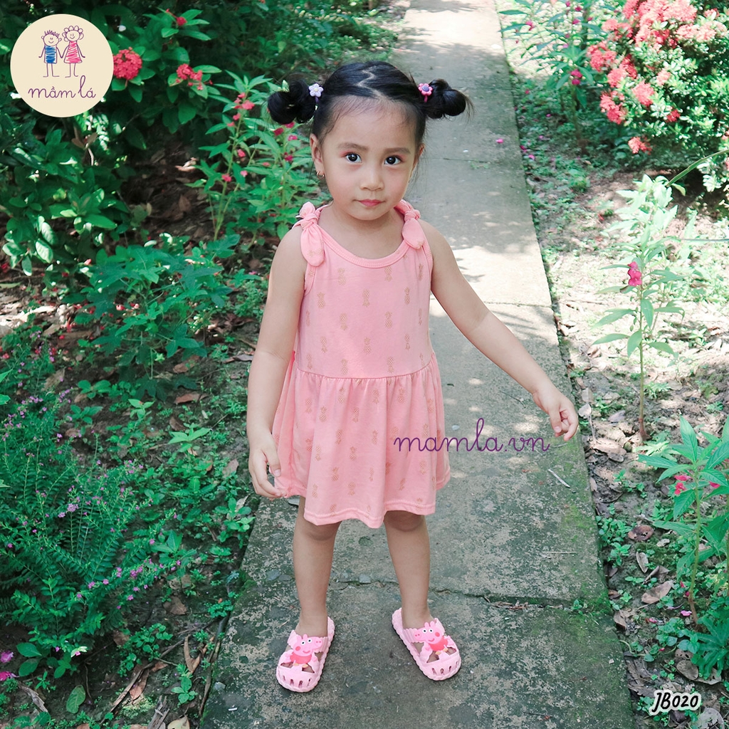 Váy đầm bé gái đầm thun sát nách đính nơ 2 bên vai MamLa