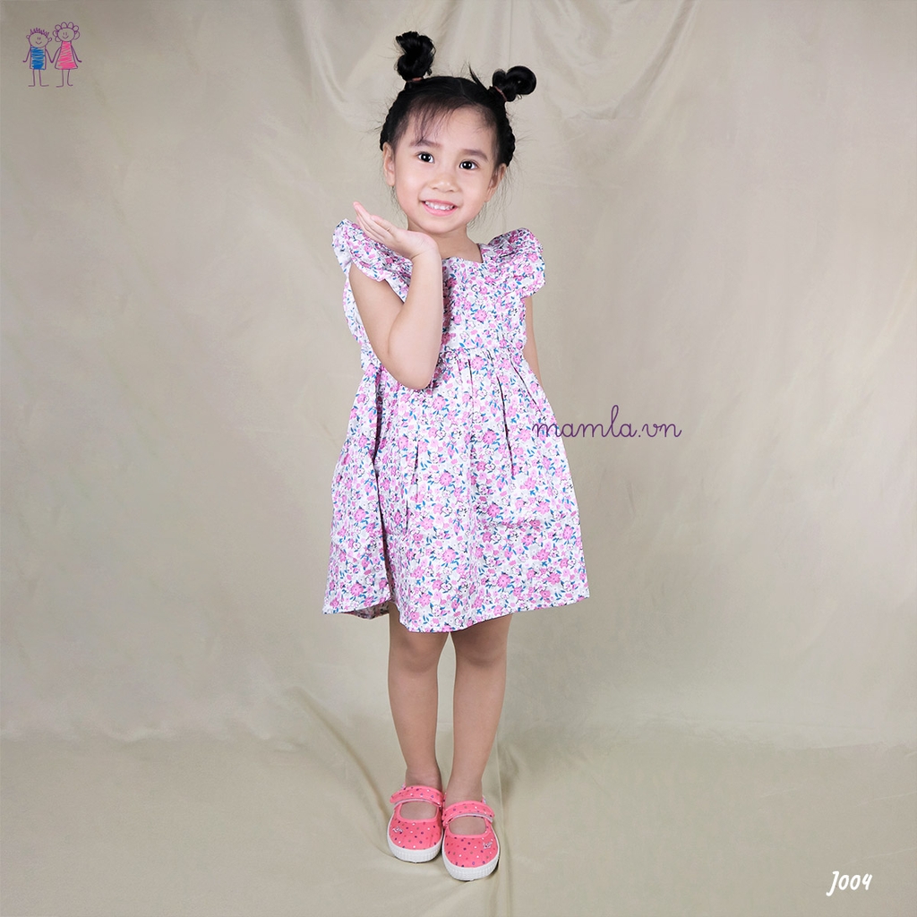 Váy đầm bé gái váy hoa nhí tím bèo nhún 2 bên MamLa