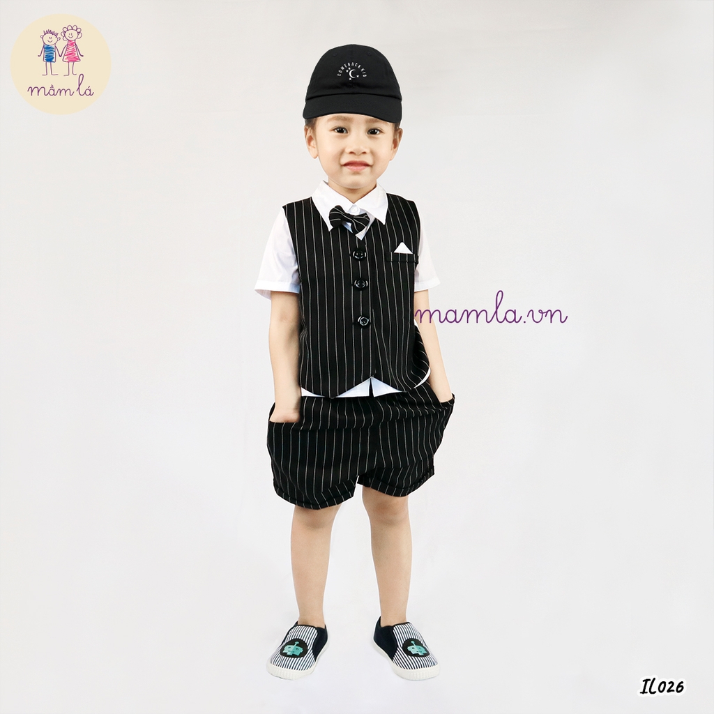 Bộ sơ mi phối Gile cài nơ cổ cho bé trai MamLa
