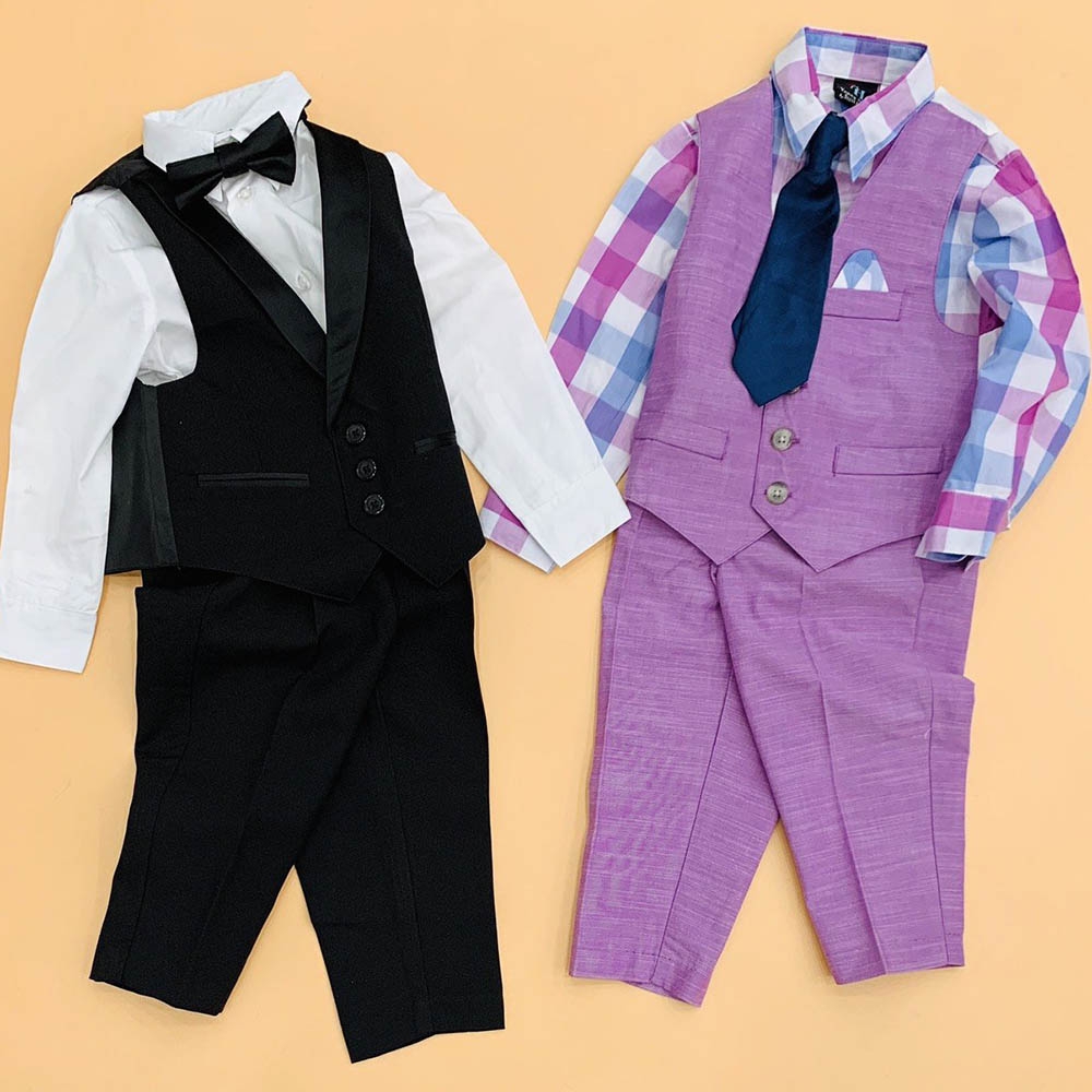 Set bộ Vest bé trai 4 món gồm áo sơ mi + gile + quần tây + cavat hoặc nơ cổ hàng xuất dư MamLa