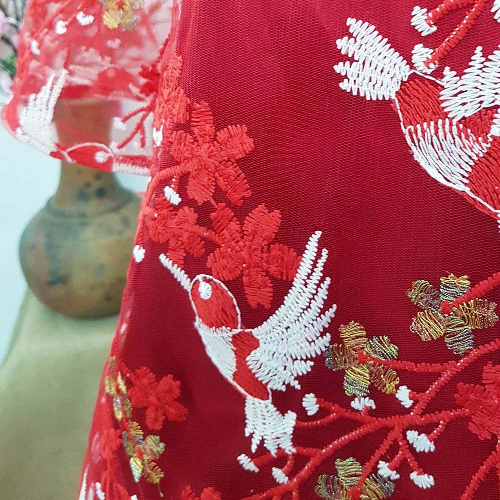 Áo dài bé gái thêu ren chim én cách tân set áo kèm chân váy voan 2 lớp MamLa