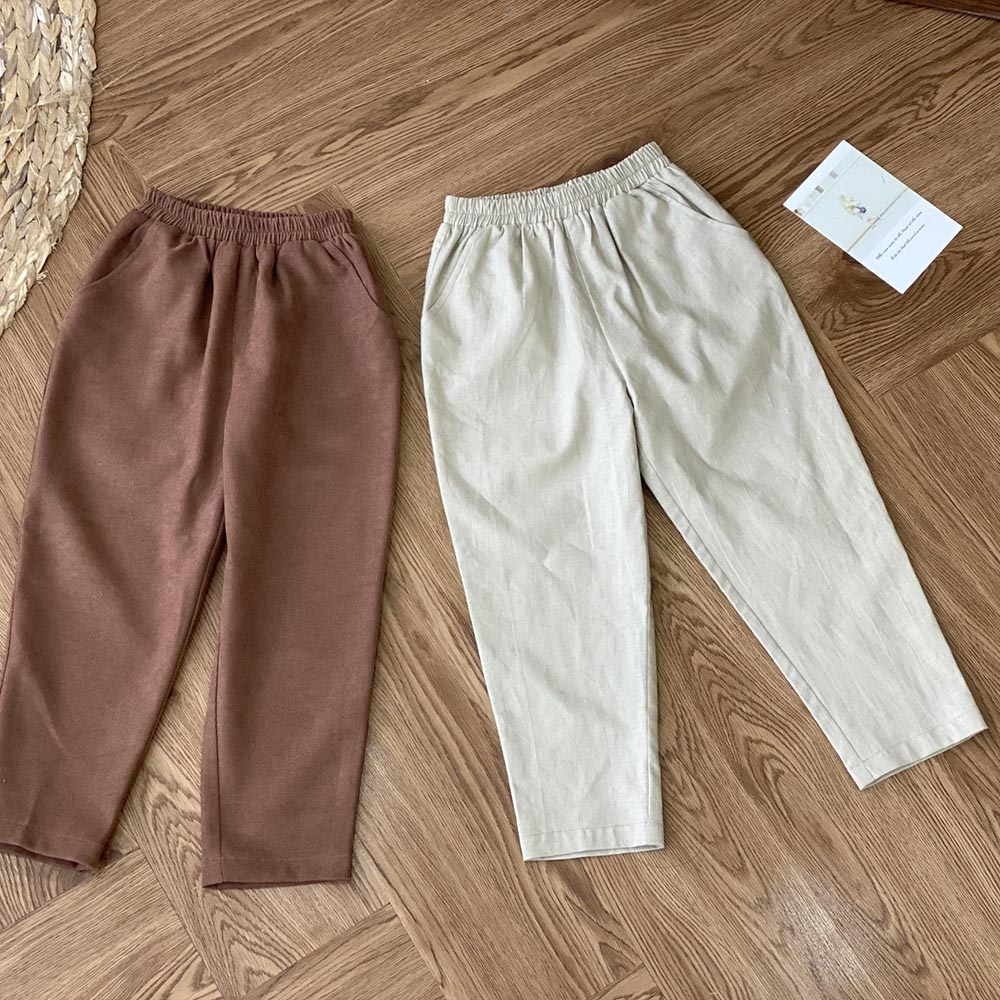 Quần bé trai linen nâu form quần âu dài dễ phối đồ có tui 2 bên MamLa