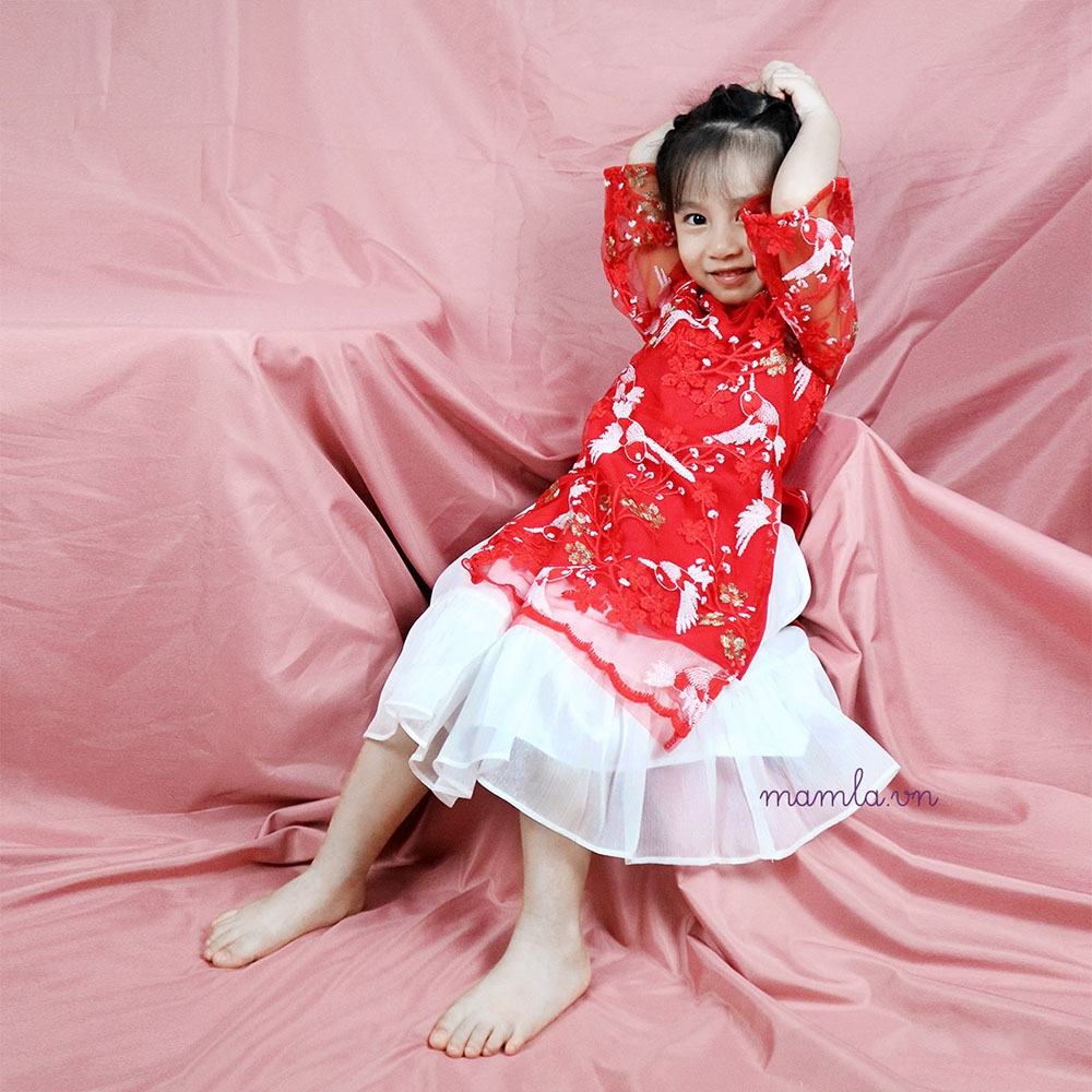 Chân váy cho bé gái, Chân váy lưới tầng đỏ bé gái – Jadiny