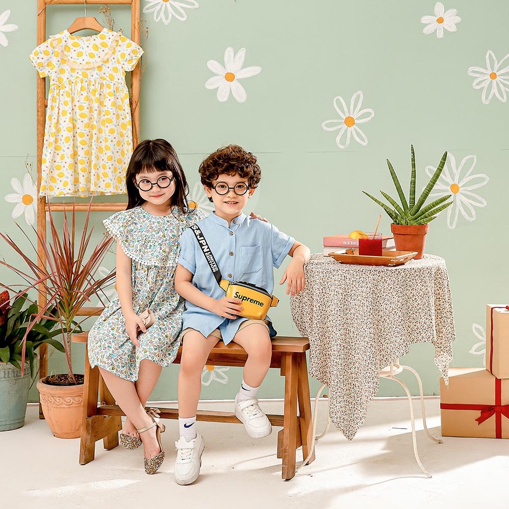 Váy đầm bé gái hoa nhí đắp bèo viền ren hè thu MamLa