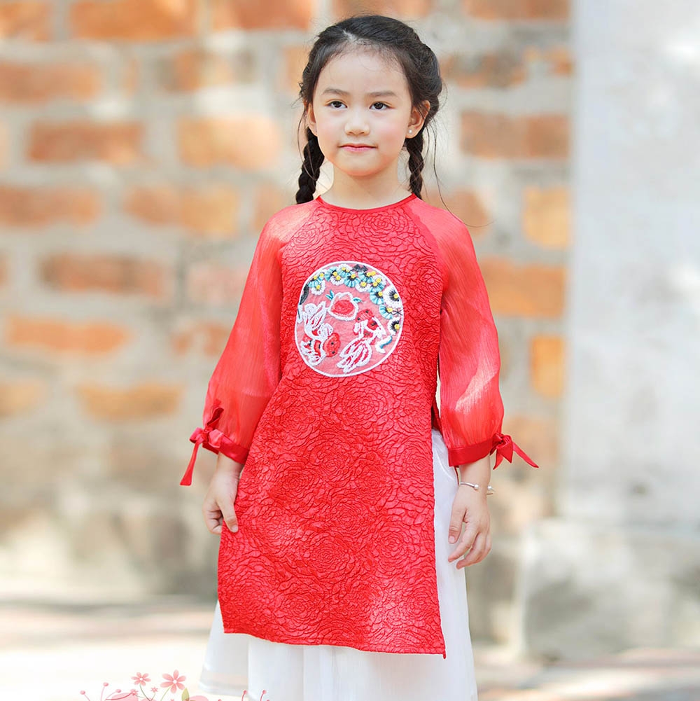 Áo dài cách tân nhung đỏ S7272 | The Queen Fashion