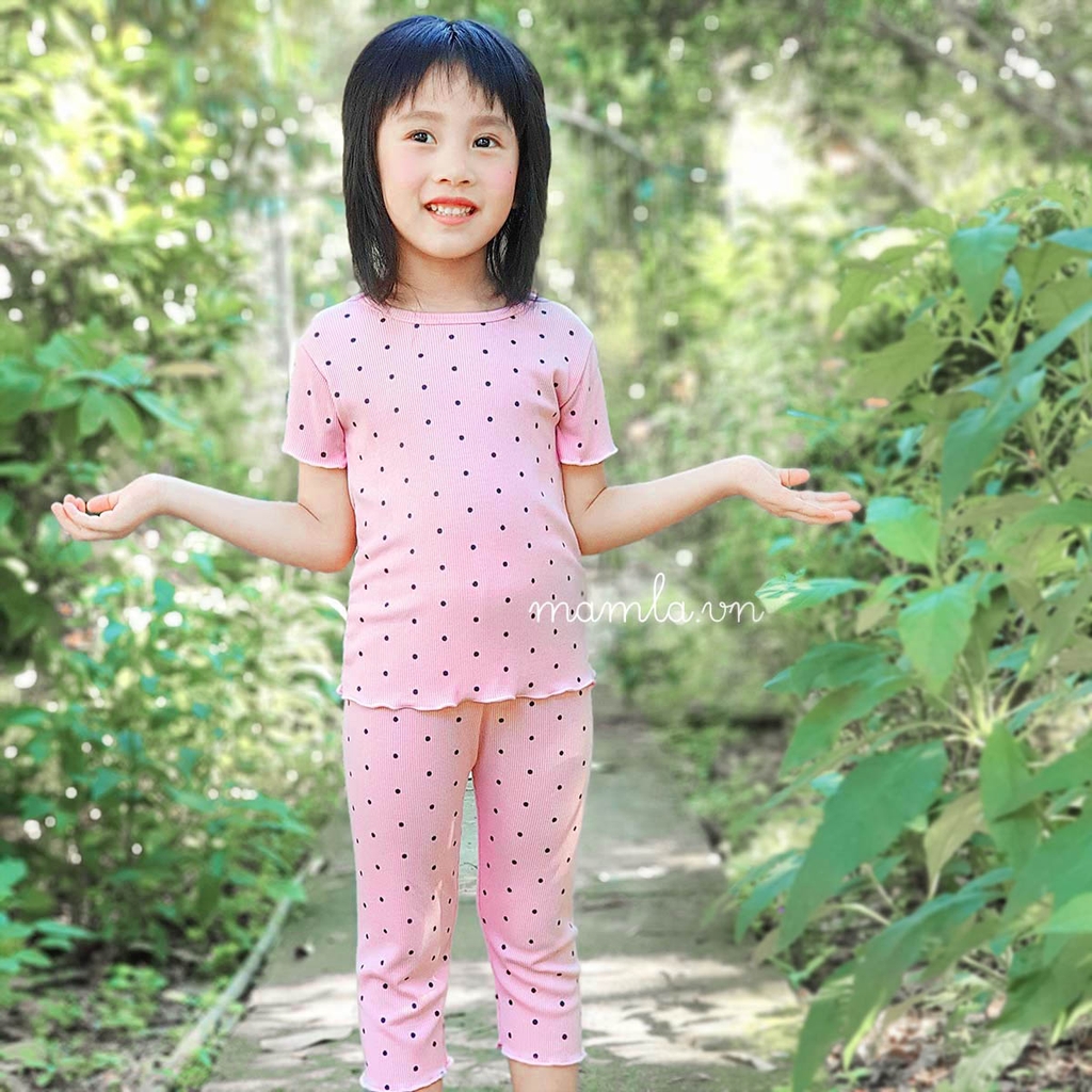 Đồ bộ bé gái chấm bi thun tăm gân lạnh quần áo trẻ em nhẹ nhàng tiện mặc MamLa