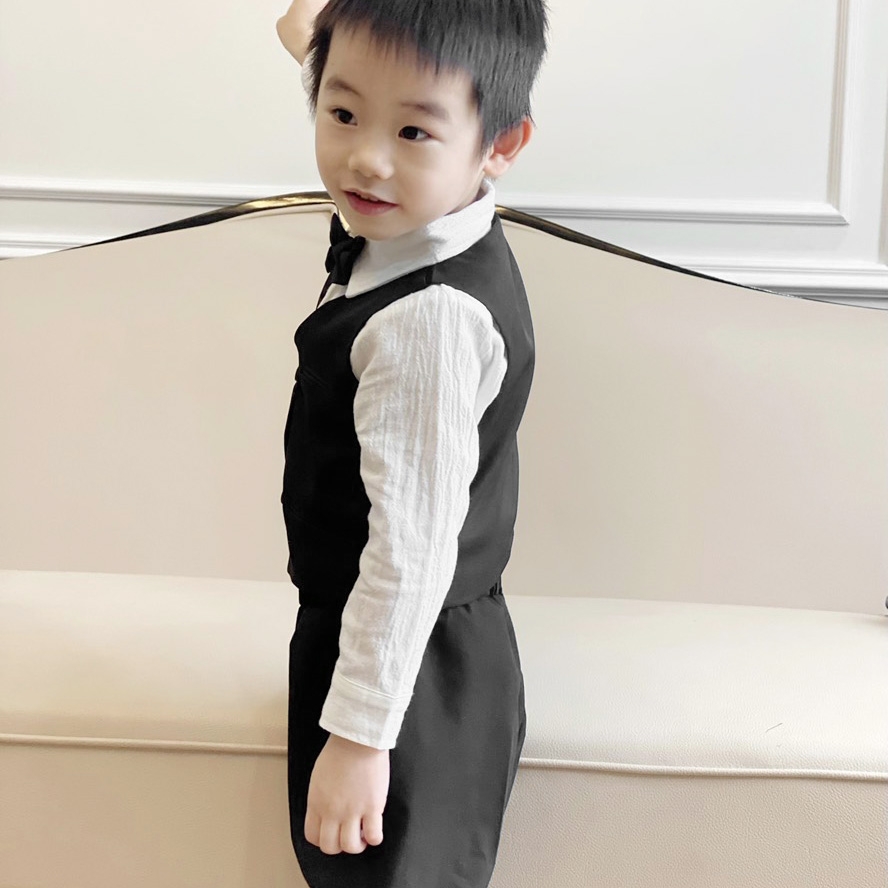 Set 4 chi tiết Vest gồm Gile áo sơ mi trắng quần và nơ cho bé trai MamLa