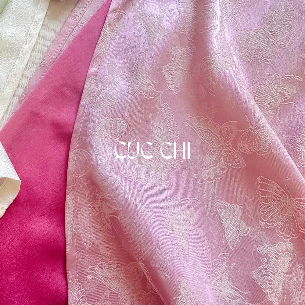 Áo dài bé gái hồng hồ diệp lụa gấm mềm mát kèm quần cực xinh MamLa CC206