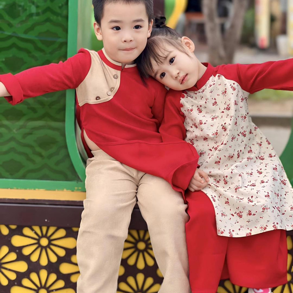 Áo dài bé trai nhung mịn phối nút kèm quần nhung baggy MamLa