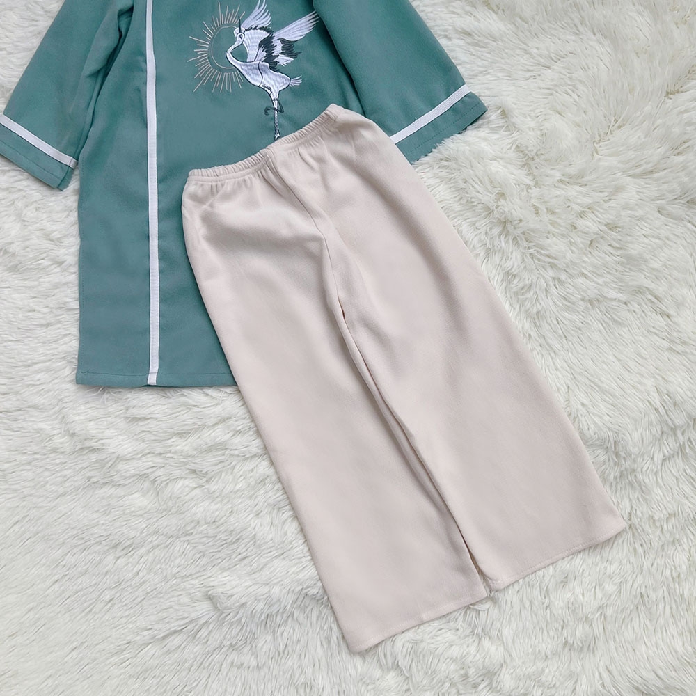 Quần baggy Bé Trai Bé Gái vải nhung tăm mềm màu kem dễ phối áo Tết MamLa TC193
