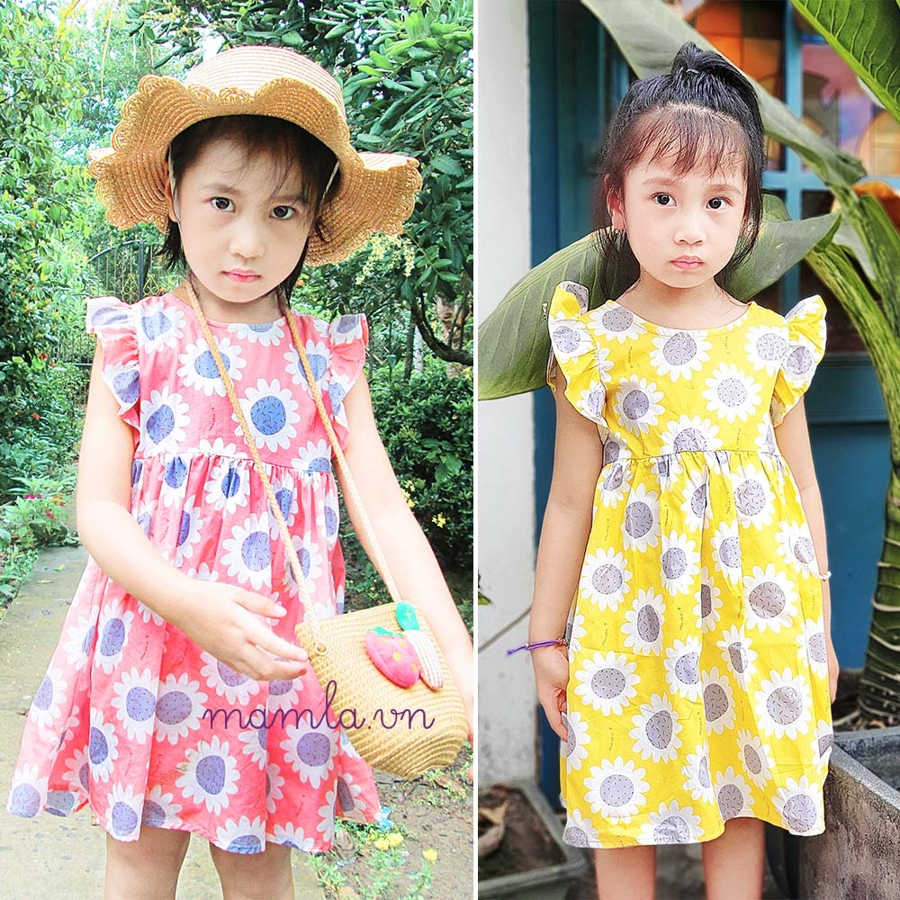 Đầm hoa hướng dương váy 1 lớp nhẹ mát cho bé gái MamLa
