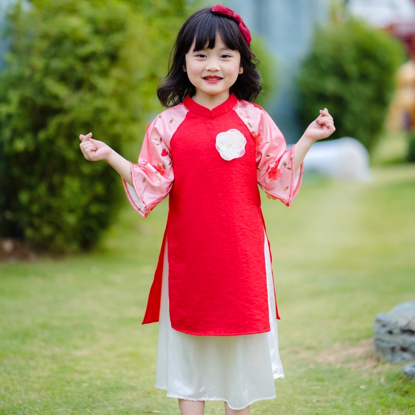 Sét áo dài đỏ cách tân mặc tết chất nhung thêu cổ và tay mix chân váy voan  tơ 2 lớp duyên dáng thanh lịch | Shopee Việt Nam