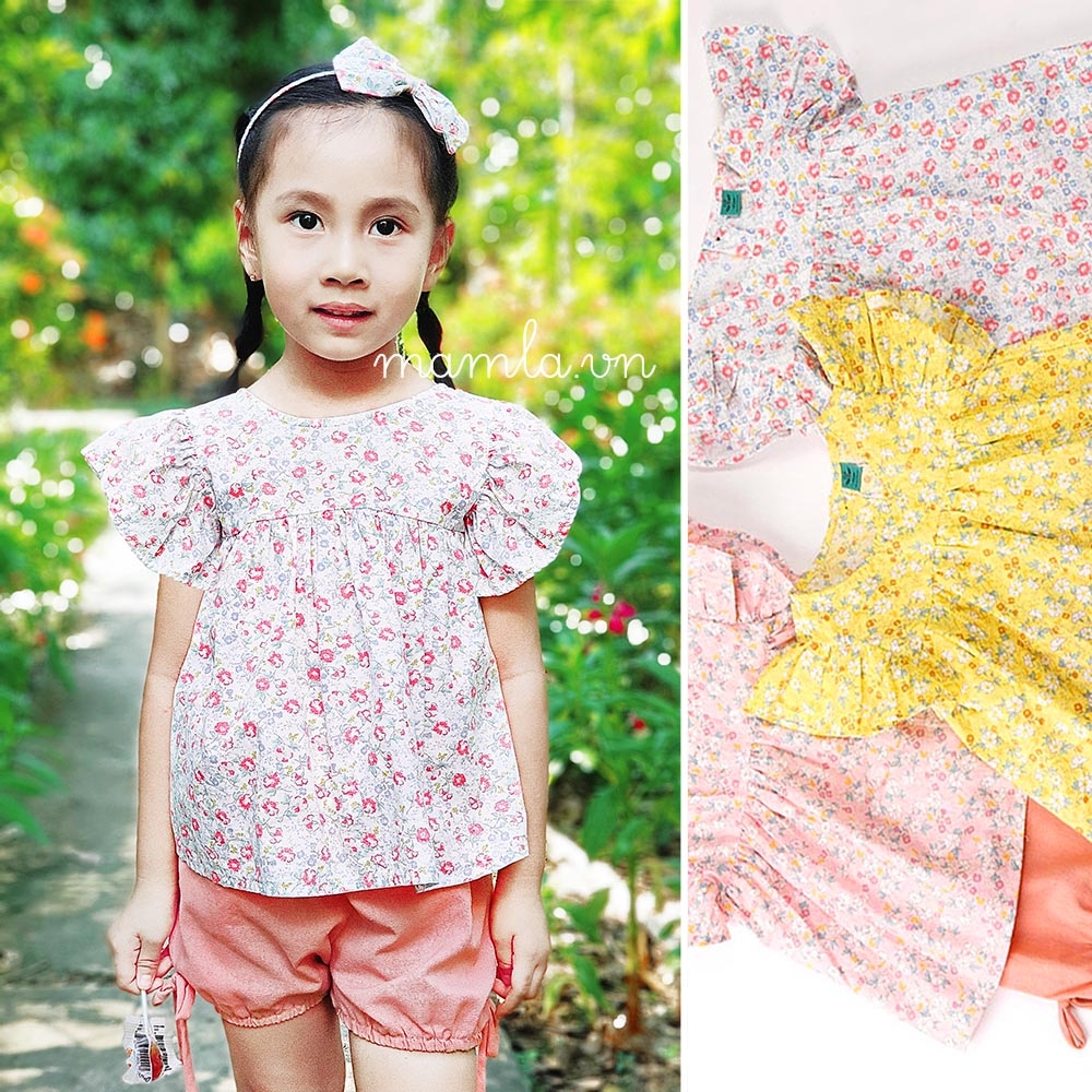 Váy yếm thô dạ đỏ phối voan hoa nhí tay cánh bướm cho bé gái  BimboShow