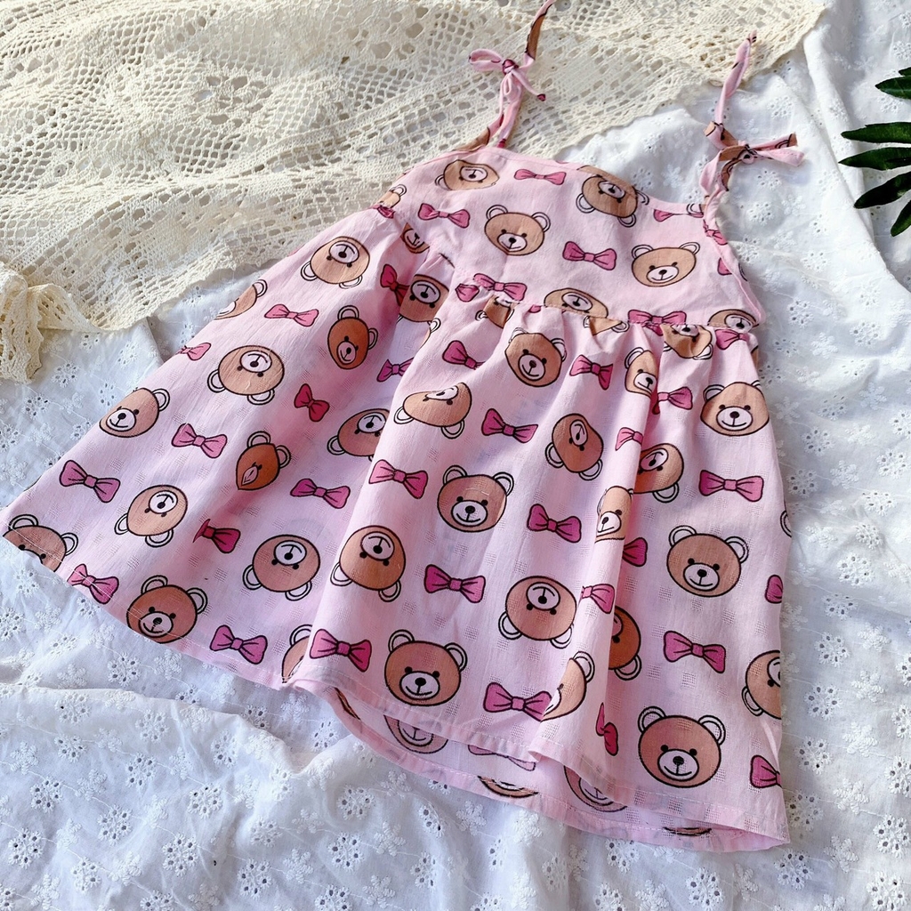 Váy đầm Bé gái 2 dây xô đũi nhẹ mát nhiều màu xinh xắn hình ảnh ngộ nghĩnh MamLa