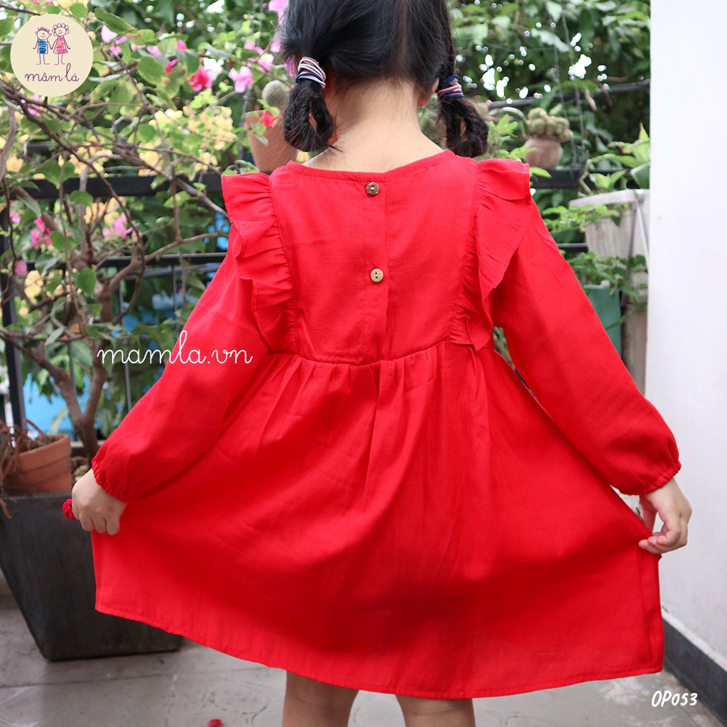 Váy đầm bé gái dài tay babydoll bèo màu đỏ cho MamLa