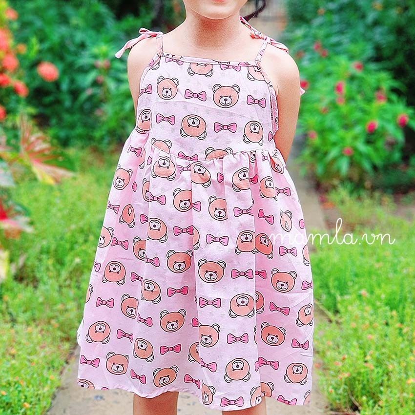 Váy đầm Bé gái 2 dây xô đũi nhẹ mát nhiều màu xinh xắn hình ảnh ngộ nghĩnh MamLa