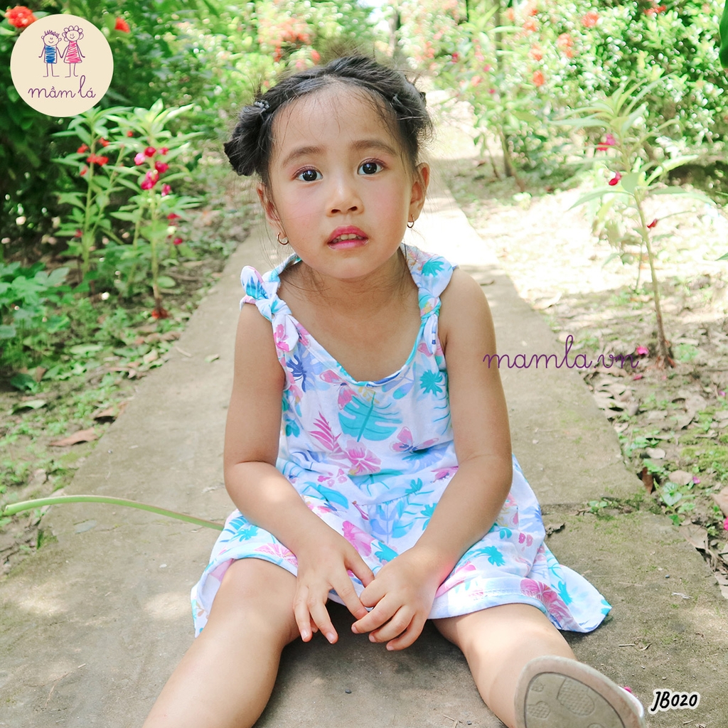 Váy đầm bé gái đầm thun sát nách đính nơ 2 bên vai MamLa