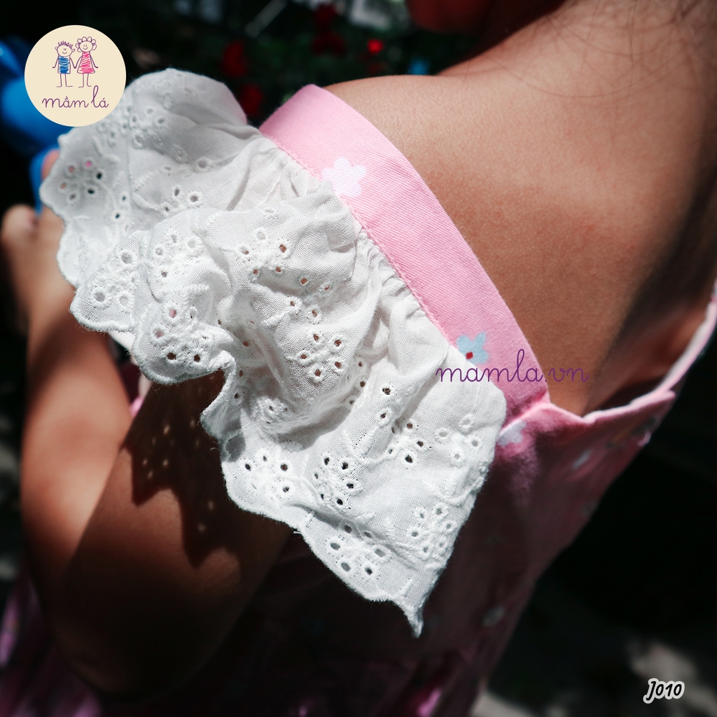 Váy đầm bé gái đầm hồng nơ trước họa tiết hoa nhỏ siêu dễ thương MamLa