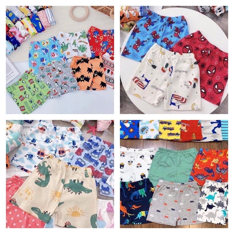 Quần đùi bé trai bé gái thun cotton co giãn nhiều họa tiết ngẫu nhiên MamLa