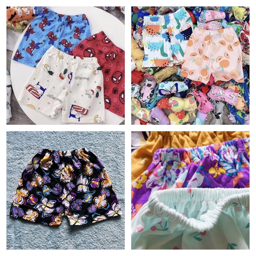 Quần đùi bé trai bé gái thun cotton co giãn nhiều họa tiết ngẫu nhiên MamLa