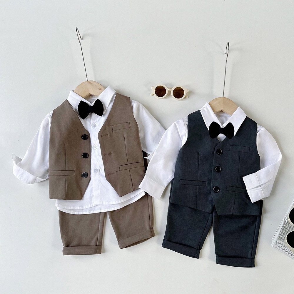 Set Gile bé trai 4 chi kết hợp sơ mi trắng vải mềm mịn hàng thiết kế MamLa