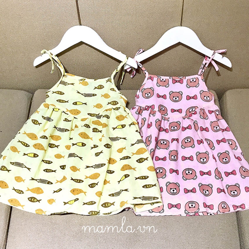Váy đầm Bé gái 2 dây xô đũi nhẹ mát nhiều màu xinh xắn hình ảnh ngộ nghĩnh MamLa