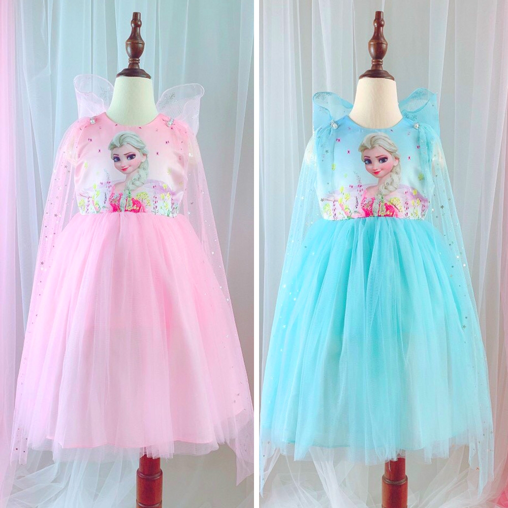 Váy Elsa cho bé gái hóa trang Halloween dự tiệc công chúa hàng thiết kế chất voan lụa cao cấp tặng kèm áo choàng MamLa