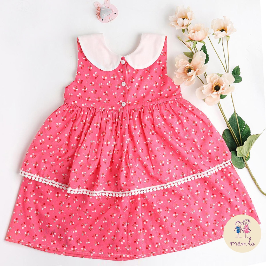 Váy Sara hoa baby trắng nền hồng cho bé gái
