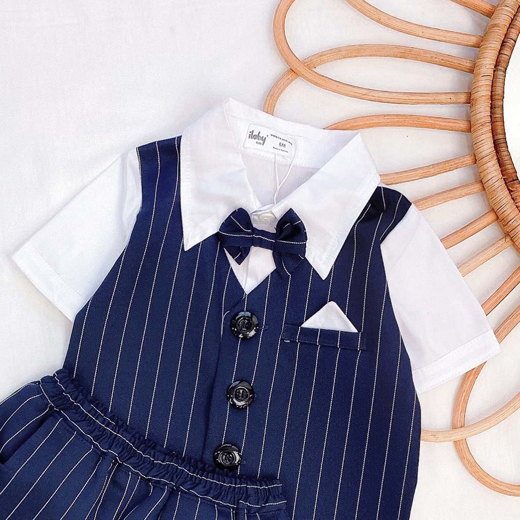 Bộ sơ mi phối Gile cài nơ cổ cho bé trai MamLa