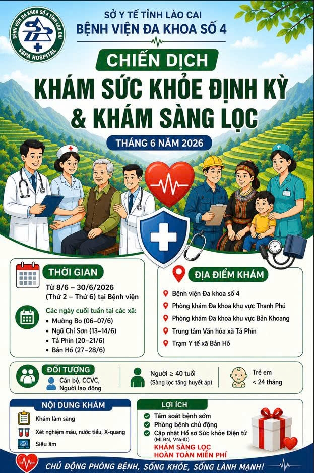CHIẾN DỊCH KHÁM SỨC KHỎE ĐỊNH KỲ VÀ KHÁM SÀNG LỌC MIỄN PHÍ THÁNG 6/2026