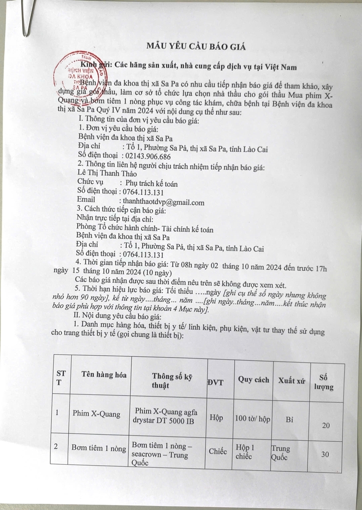 Yêu cầu báo giá