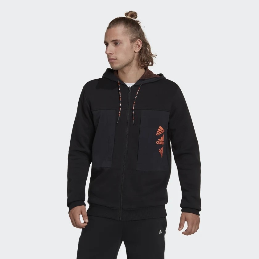 Áo Khoác Adidas Nam Chính Hãng ESSENTIALS BRANDLOVE FLEECE FULL-ZIP  HOODIE Đen JapanSport HL9380