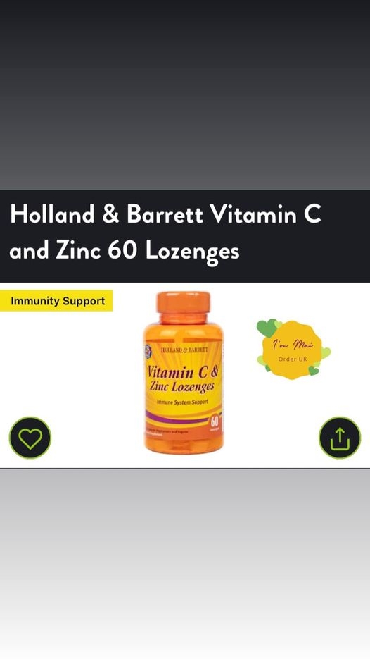 60 Viên uống tăng sức đề kháng Holland and Barrett Vitamin C & Zinc
