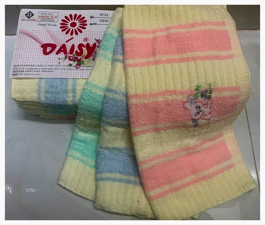 Combo 3 khăn Thái  Daisy sọc thêu Thỏ xinh 40  cm - 80 cm cotton 100%