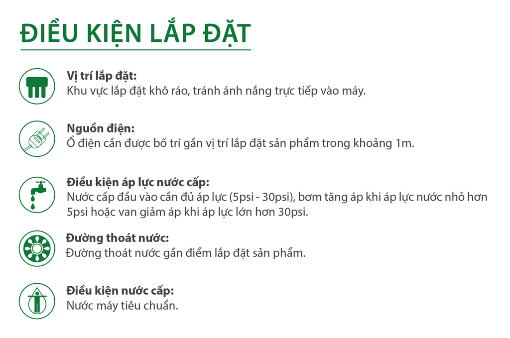 Điều kiện lắp đặt của máy lọc nước RO C1