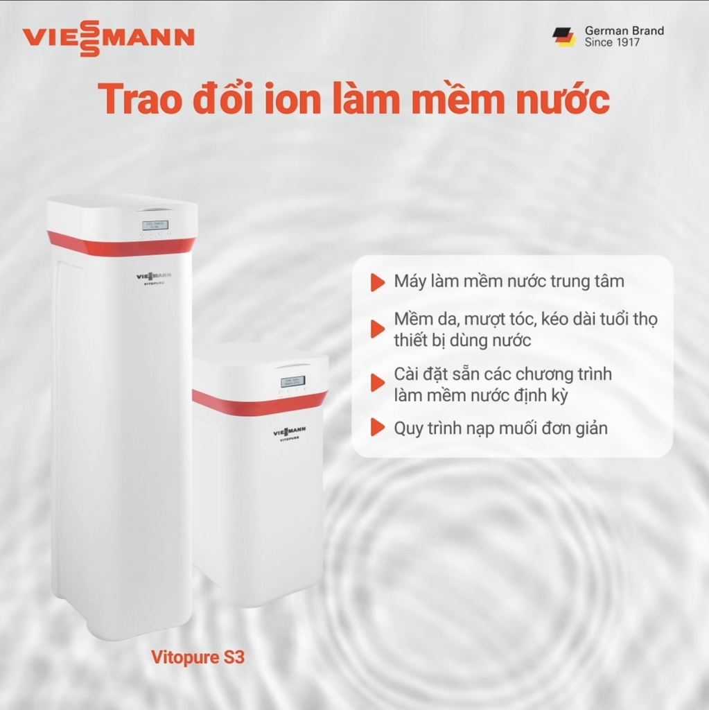 Máy làm mềm nước của Viessmann hoạt động thông qua một quá trình gọi là trao đổi ion