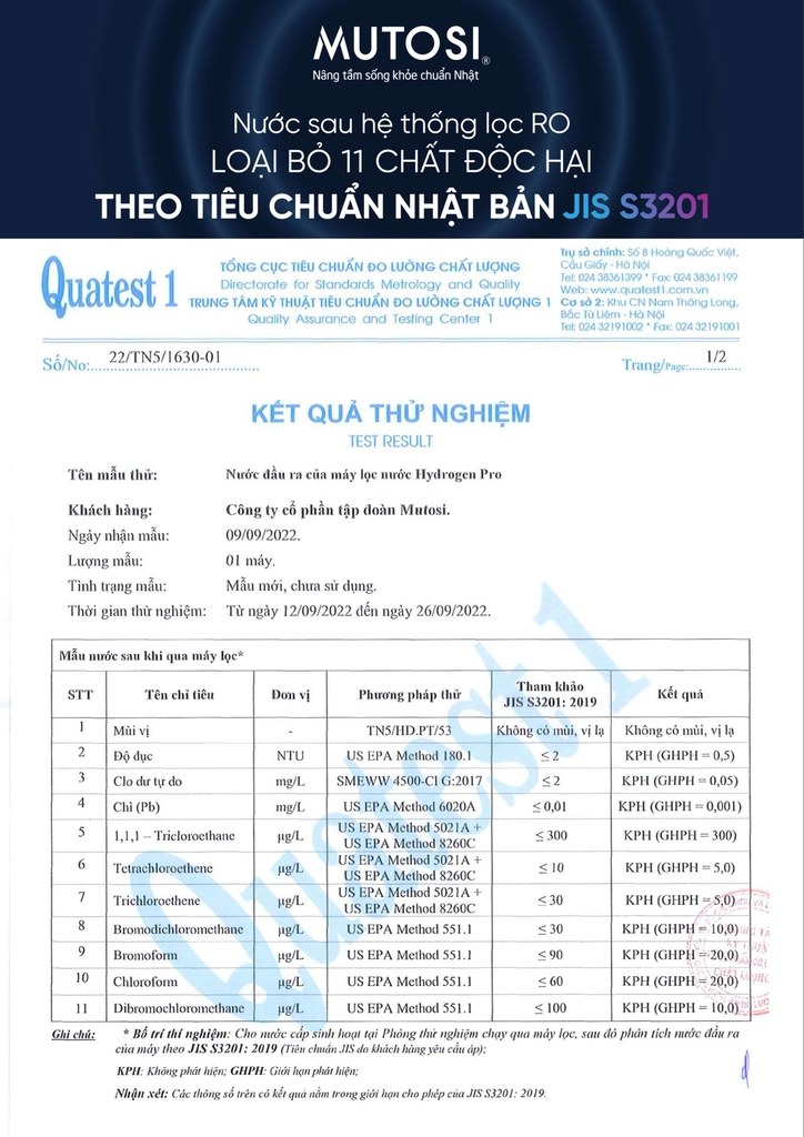 Chứng nhận của Mutosi Pro HC2H5