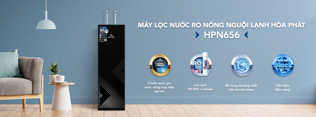 Tính năng nổi bật của máy lọc nước RO nóng lạnh Hòa Phát HPN656